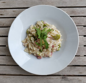Broad bean and pancetta risotto
