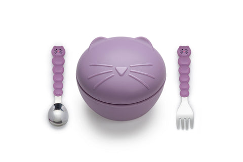 Melii Silicone Bowl with Lid and Utensils - Cat