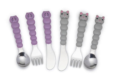 Melii Animal Utensil Set - Cat/Bulldog - 6 pc set