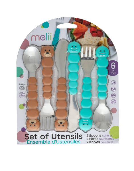 Melii Animal Utensil Set - Bear/Shark - 6 pc set