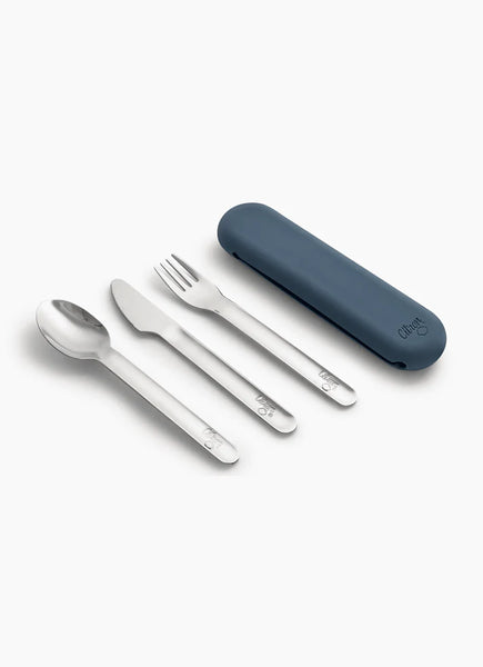 Stainless Steel Cutlery Set + Case - Dark Blue