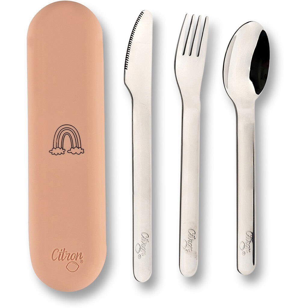 Stainless Steel Cutlery Set + Case - Rainbow Blush Pink