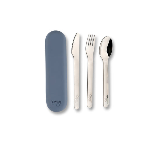Citron Stainless Steel Cutlery Set + Case - Dark Blue