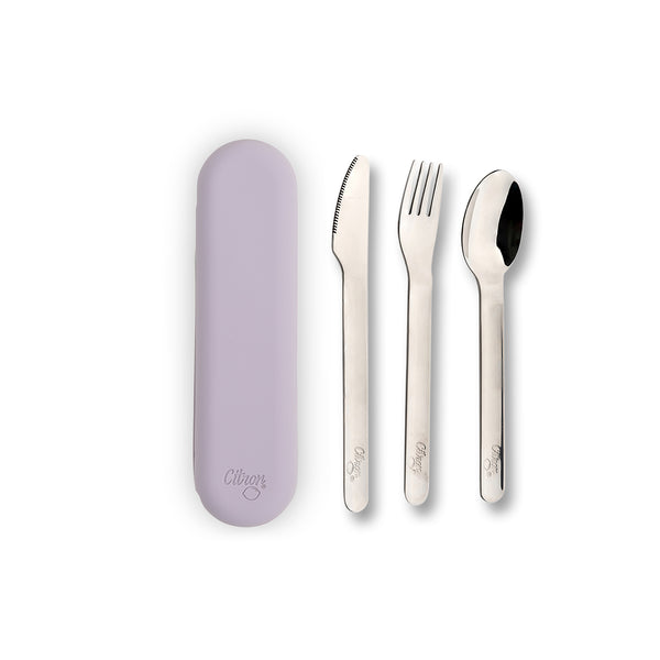 Stainless Steel Cutlery Set + Case - Purple