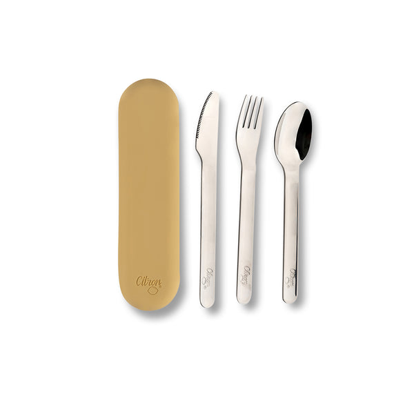 Stainless Steel Cutlery Set + Case - Yellow