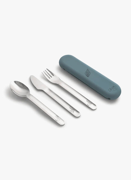 Stainless Steel Cutlery Set + Case - Spaceship blue