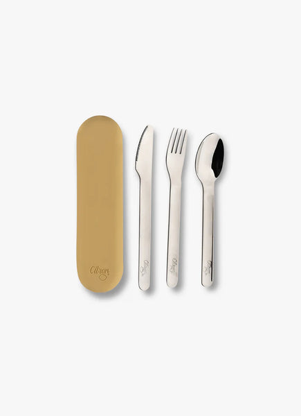 Citron Stainless Steel Cutlery Set + Case - Yellow