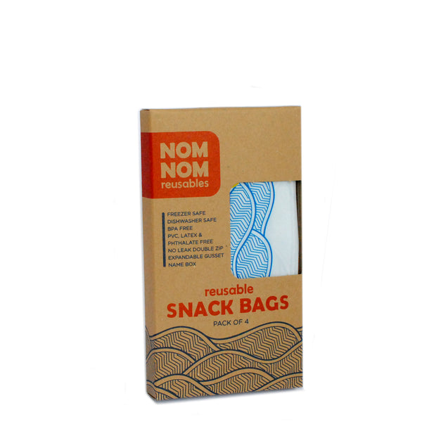 Nom-nom 4 pack WAVE snack bags in card packaging